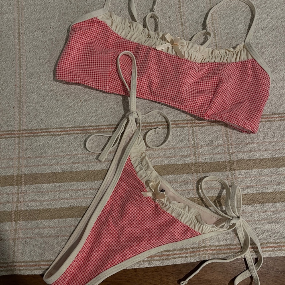 Pink and Cream Gingham Bikini Set